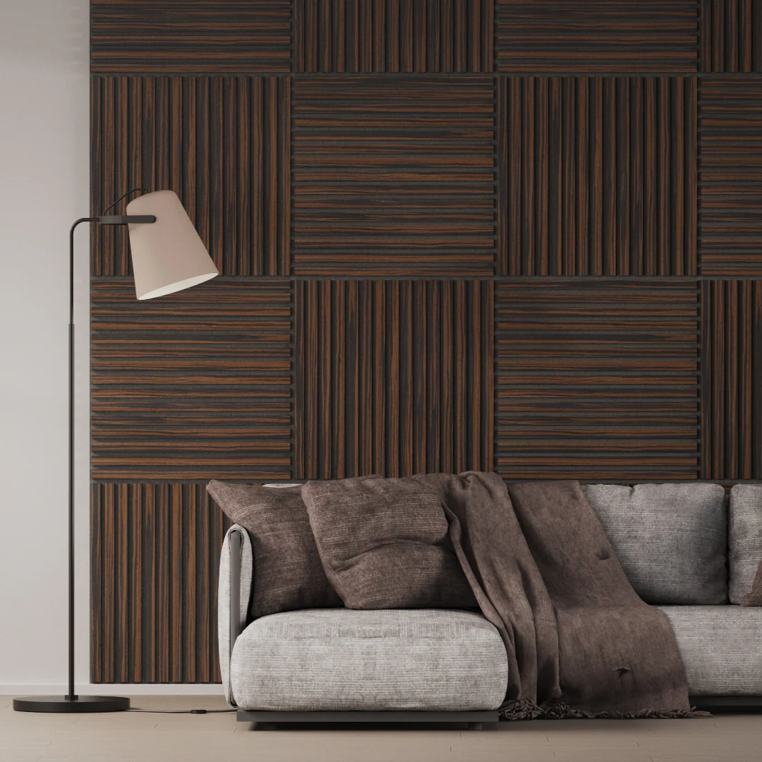 Panel Acustico 60x60 Ebano / PET Gris