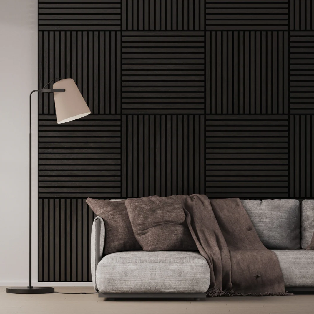 Panel Acustico 60x60 Encina Negra / PET Negro
