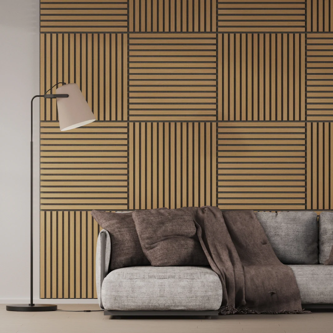 Panel Acustico 60x60 Freijo / PET Gris