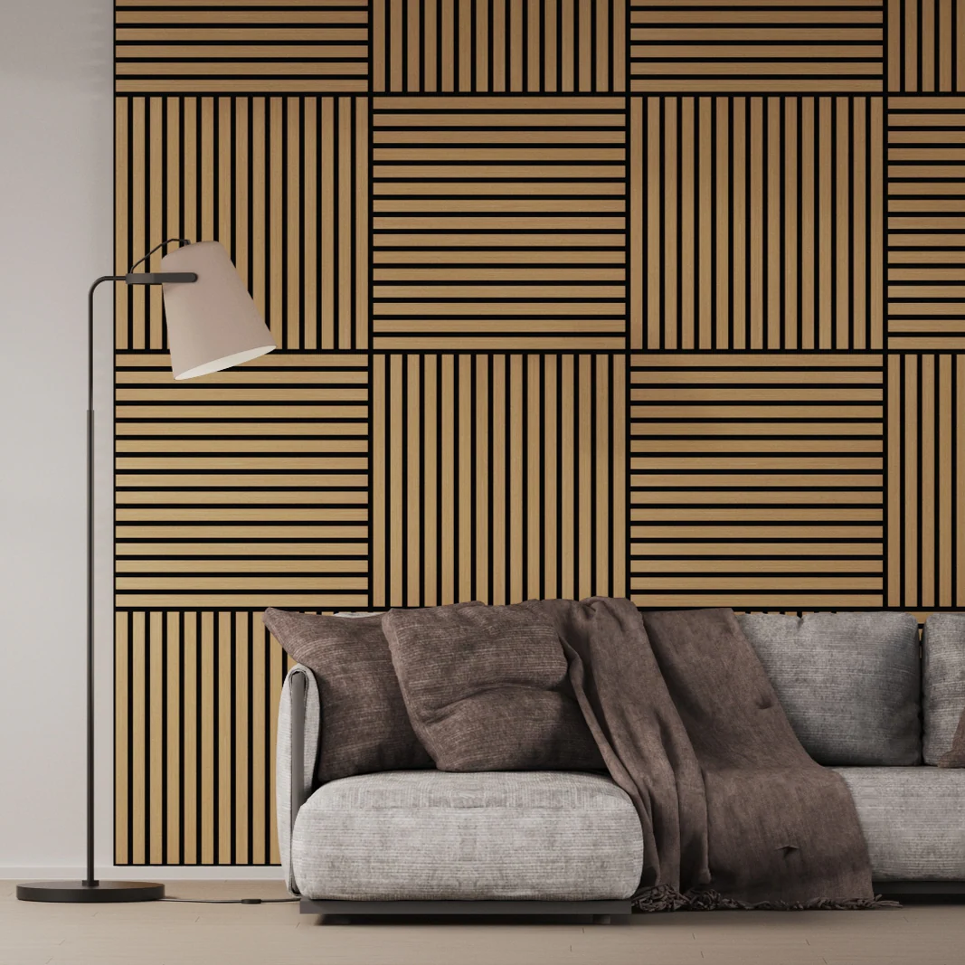 Panel Acustico 60x60 Freijo / PET Negro