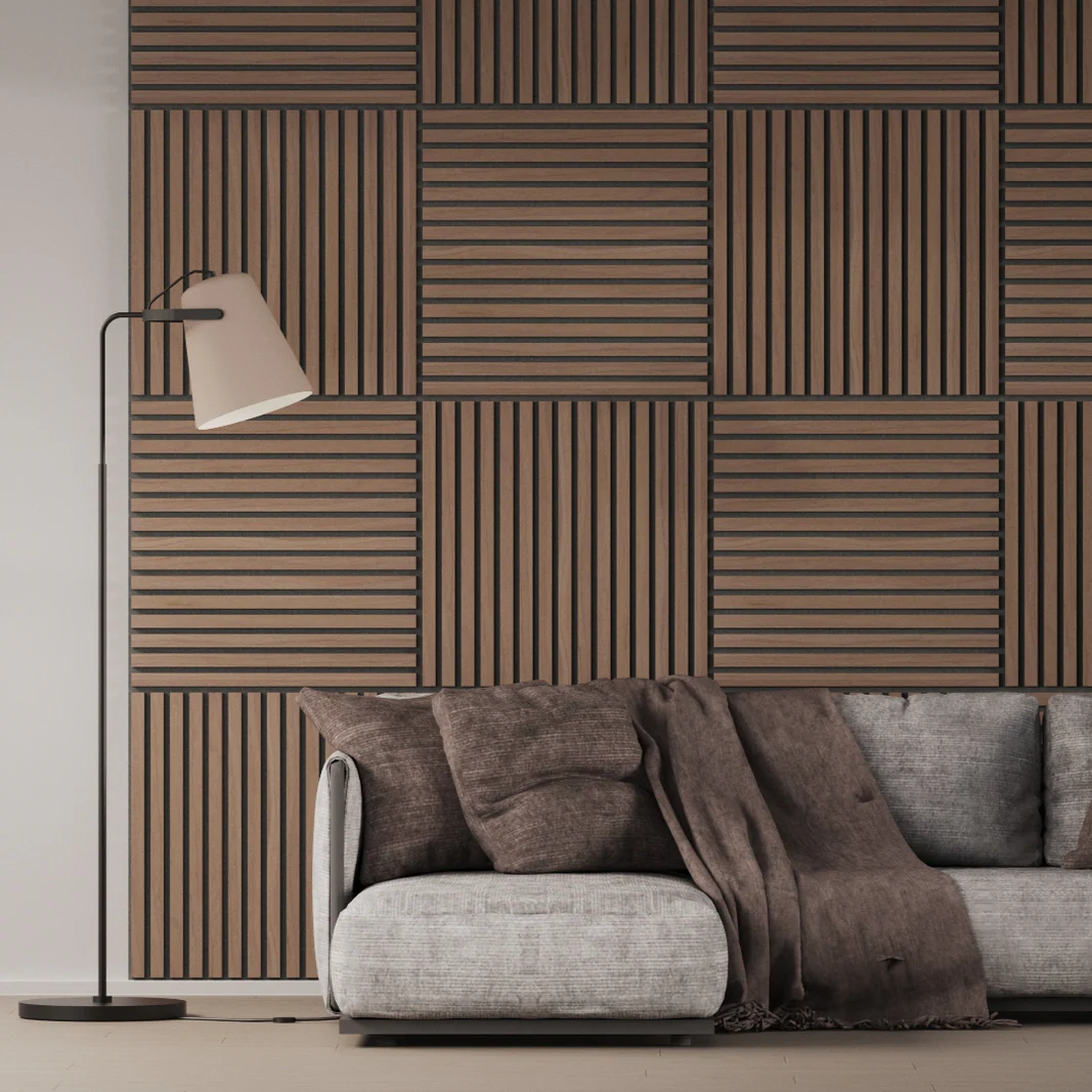 Panel Acustico 60x60 Nogal / PET Gris